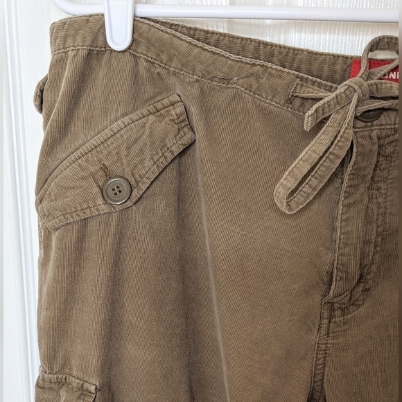 VTG Union Bay Womens Juniors Corduroy Cargo Pants Sz 17 Brown Drawstring Cuffs - Picture 2 of 12